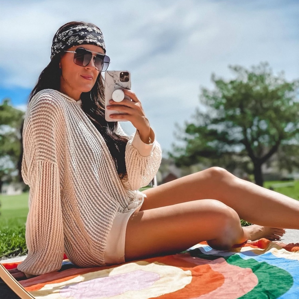 Wild Fable Cream Hooded Knit Swim Cover